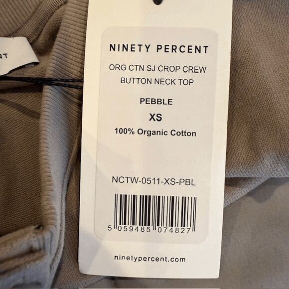 NEW! NINETY PERCENT Organic Cotton Crop Crew Button Neck Top Pebble OverSized XS - Picture 5 of 14